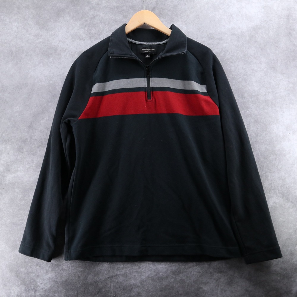 Banana Republic Quarter Zip Pullover Men Large Striped Modern Moisture Wicking